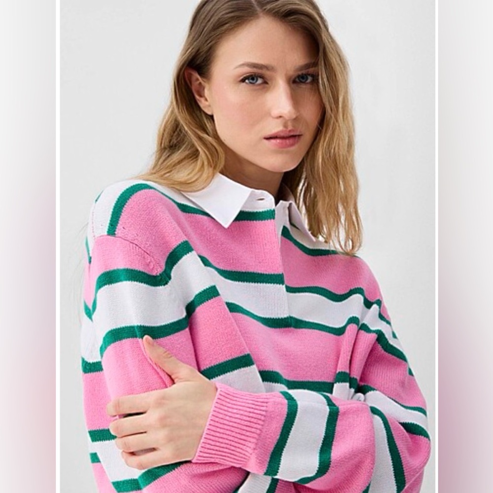 Gorgeous Simons Pink and Green Striped Sweater XS BNWT